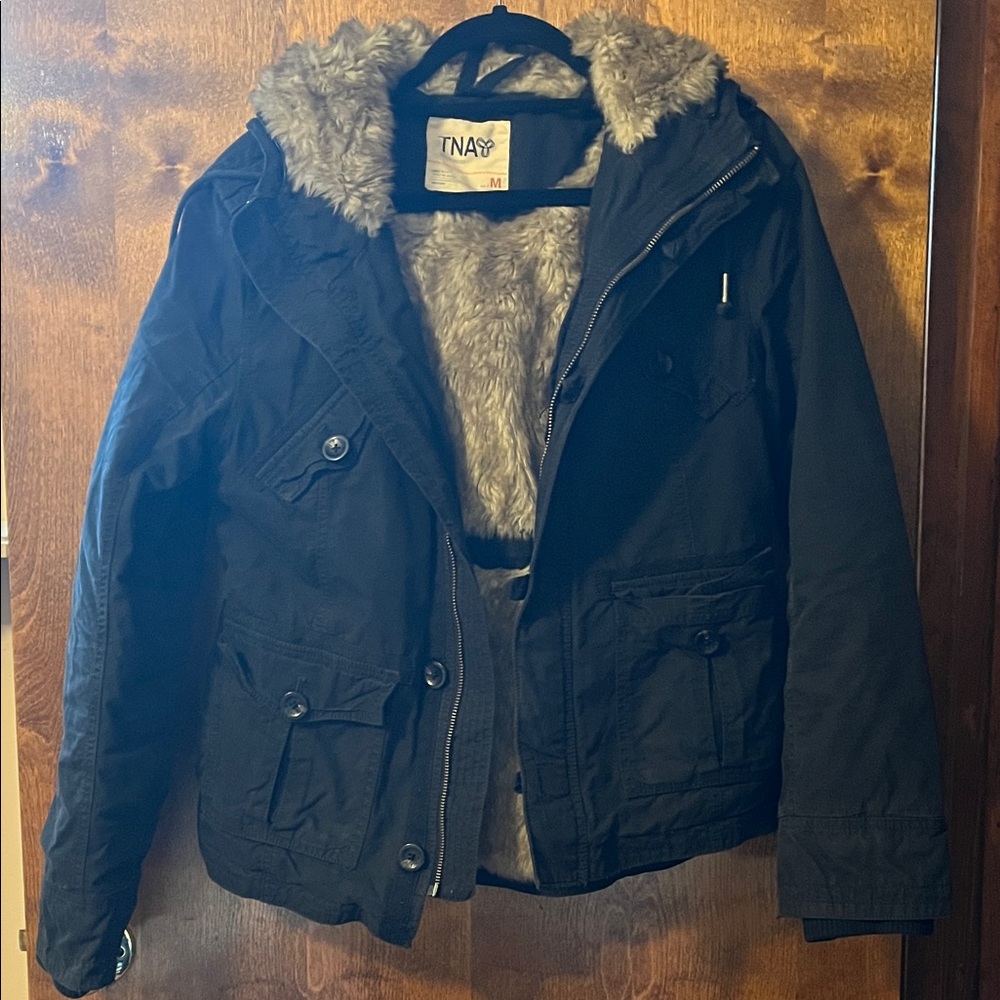 TNA Black Jacket with Faux Fur Trim